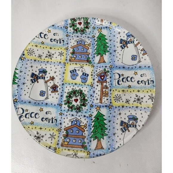𝅺VINTAGE Unique Peace On Earth Christmas Holiday Snowman Plate Round Decorative - Picture 1 of 5